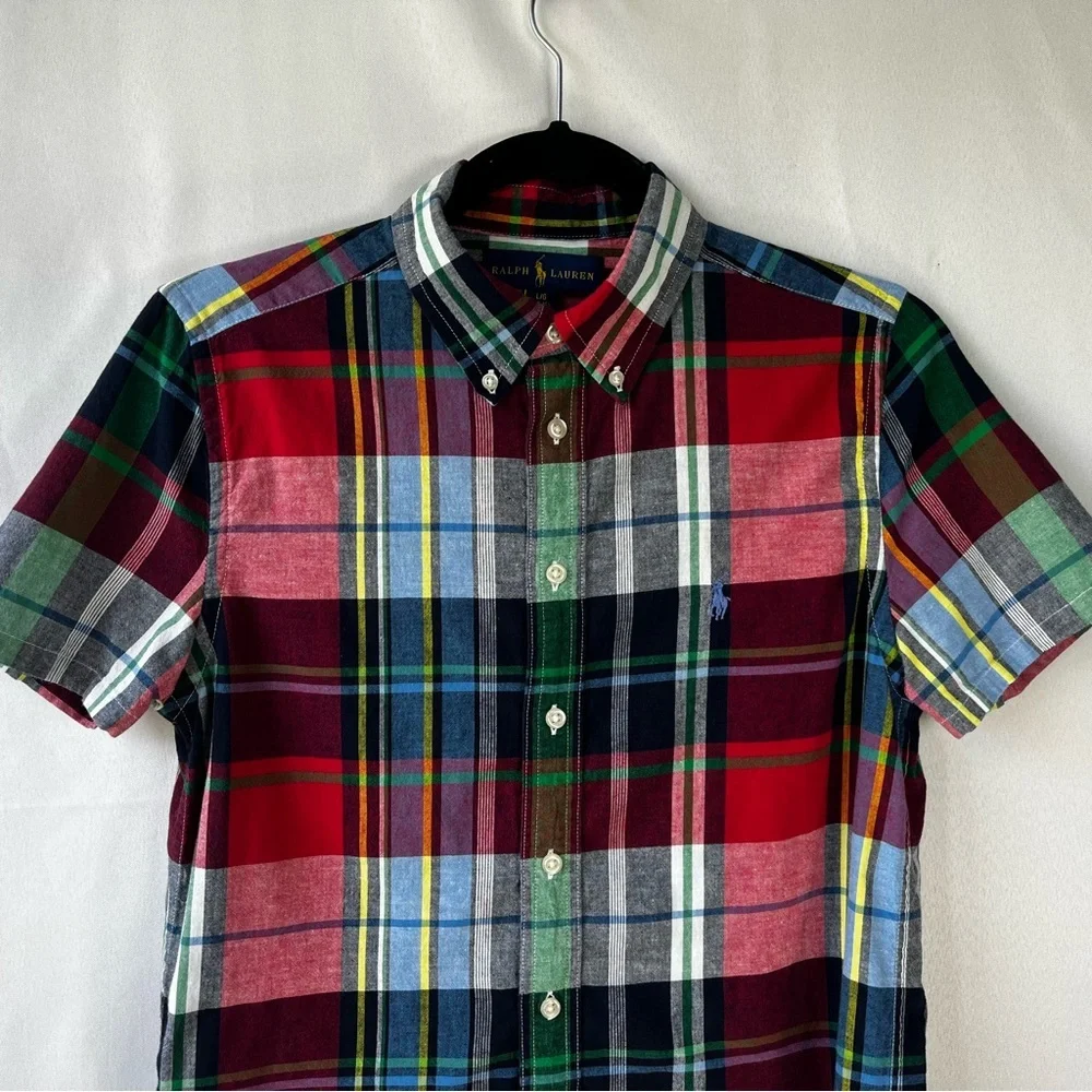 Polo Ralph Lauren Boy's L(14-15) Madras Plaid Button Down Short Sleeve Shirt